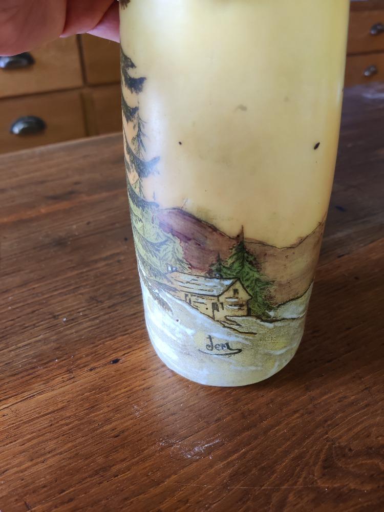 Pied de lampe en verre émaillé Jem paysage de neige